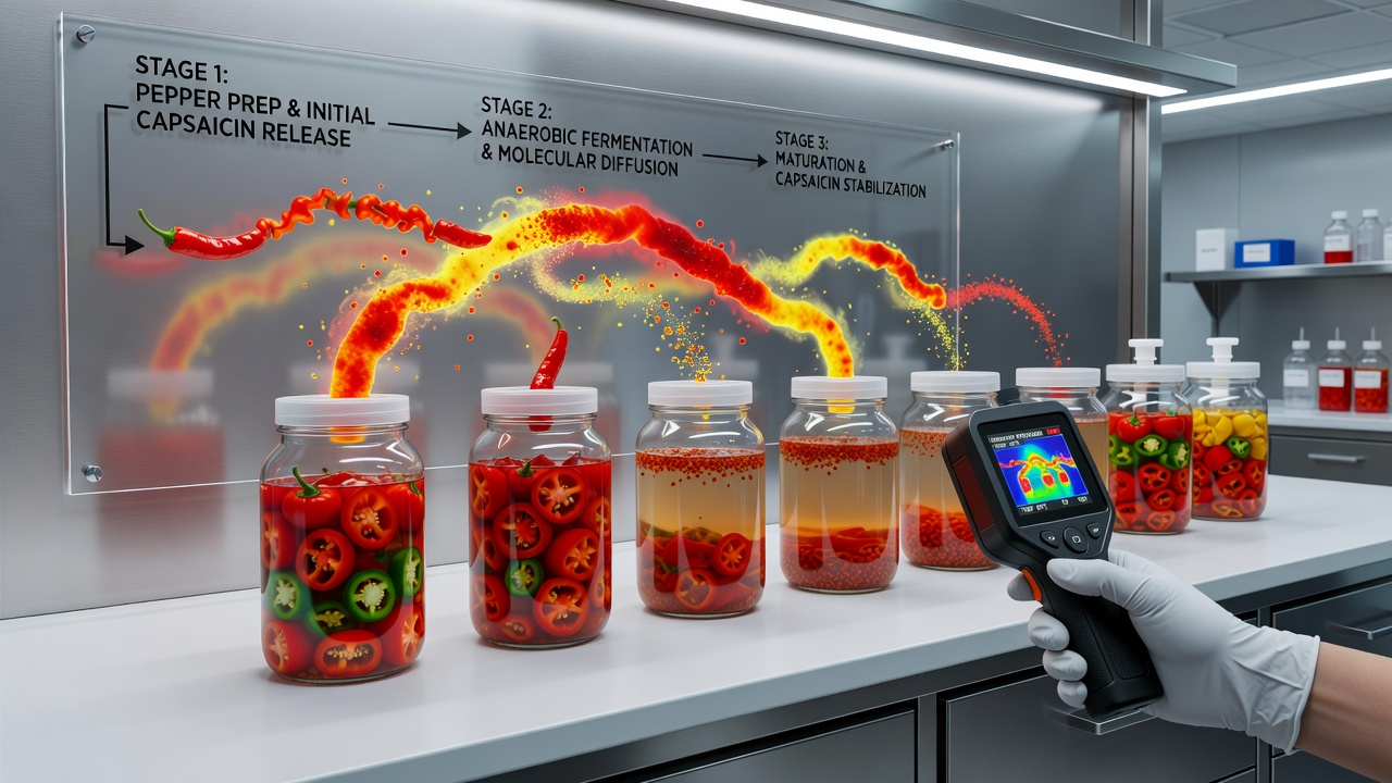 Visualizing Capsaicin Migration Patterns Through Infrared Optics During Multi-Stage Pepper Fermentation Workflows